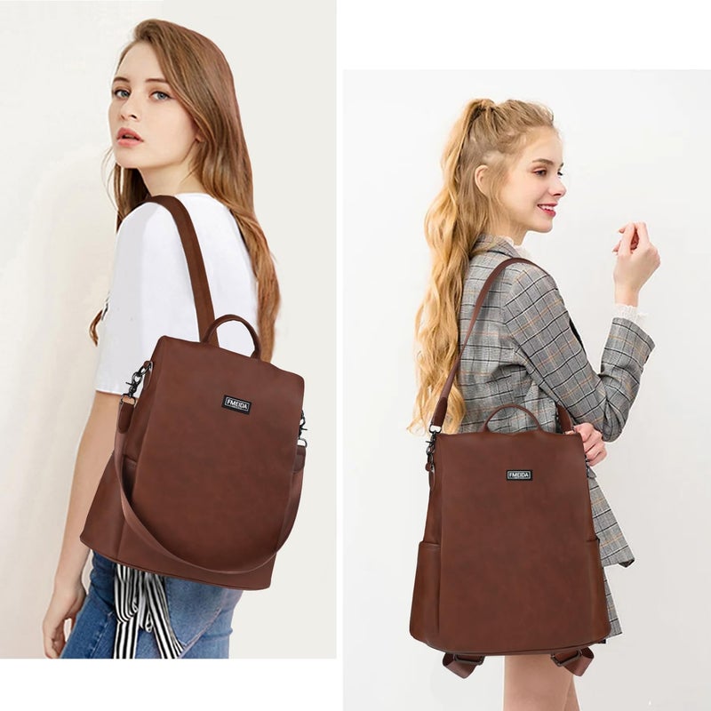 Fmeida Backpack Purse for Women PU Leather Anti Theft Backpack for Travel Convertible Fashion Daypack Brown - Image 2