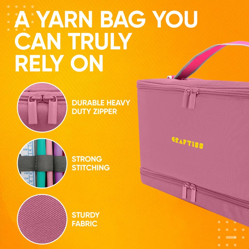 CRAFTISS Crochet Bag Yarn Storage - Knitting Gift - Durable Canvas Yarn Bag for Crochet Accessories - Organizer with Built-In Knitting Accessories Case (Pink) - Image 5