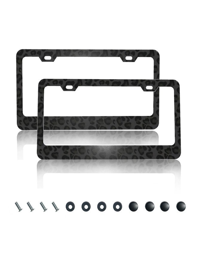 CTVSLFU License Plate Frame 2 Pack Aluminum Metal Rust-Proof Front & Rear Car Tag Holder with 2 Holes, Universal Car Accessories with Screws for Men & Women - 001 Black Leopard - Image 1