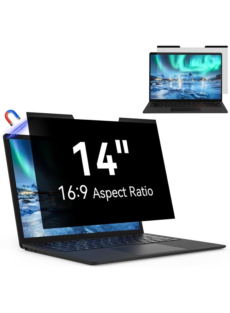 شاشة خصوصية مغناطيسية للكمبيوتر المحمول 14 بوصة، متوافقة مع HP/Dell Xps/Acer/Asus/Samsung/Lenovo ThinkPad/Huawei/Honor/Xiaomi/Redmi، لشاشة عرض كمبيوتر محمول قابلة للإزالة 16:9 وشاشة حماية مضادة للتوهج - Image 1