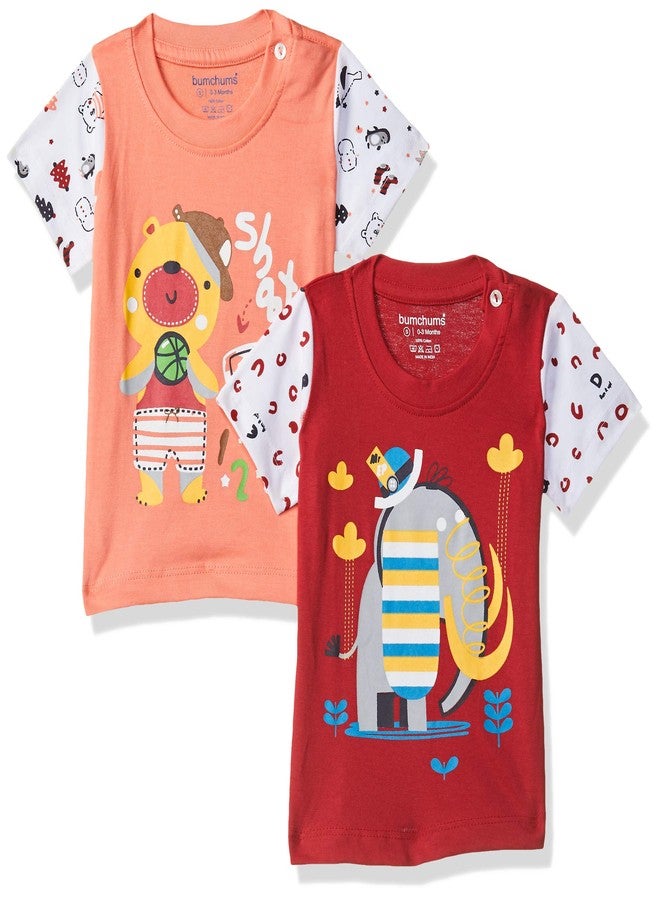 Bumchums Baby Boy's Plain Regular fit T-Shirt (Pack of 2) (RBMTSJ123TSX000XL and Print May Vary 9-12 Months) - Image 1