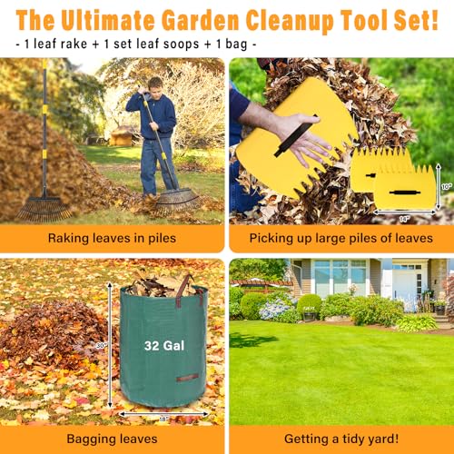 PoPoHoser Rake for Leaves 25 Tines Heavy Duty Metal Rake Set with Leaf Scoops Collector Bag Adjustable Rakes for Lawns 3in1 Leaf Collection Tool for Efficient Yard Pine Needle Grass Cleanup 5FT - Image 3