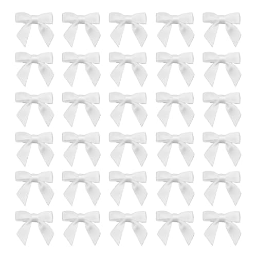7Rainbows 50pcs Boutique 1.5" White Satin Ribbon Mini Bows for Craft Sewing Scrapbooking Wedding and Gift Wrapping - Image 1