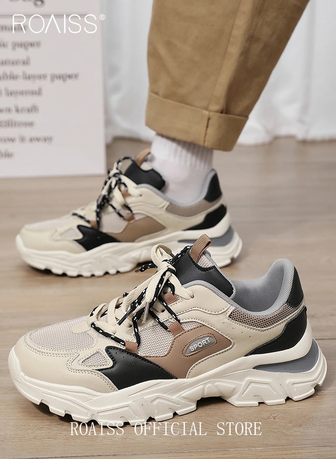 roaiss Men Stylish Chunky Sneakers, Low Top Lace up Sneakers, Lightweight Breathable Platform Shoes for Men, Classic Colour Blocked Sneakers, Suitable for Daily Wear and Outdoor Activities - Image 1