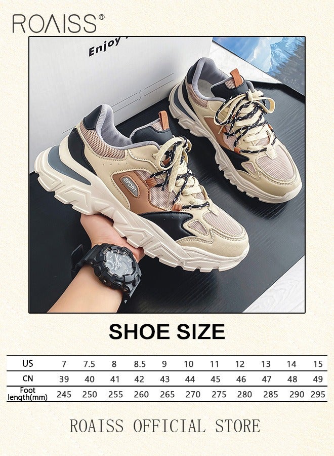 roaiss Men Stylish Chunky Sneakers, Low Top Lace up Sneakers, Lightweight Breathable Platform Shoes for Men, Classic Colour Blocked Sneakers, Suitable for Daily Wear and Outdoor Activities - Image 3