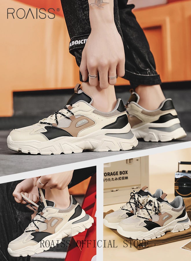 roaiss Men Stylish Chunky Sneakers, Low Top Lace up Sneakers, Lightweight Breathable Platform Shoes for Men, Classic Colour Blocked Sneakers, Suitable for Daily Wear and Outdoor Activities - Image 4