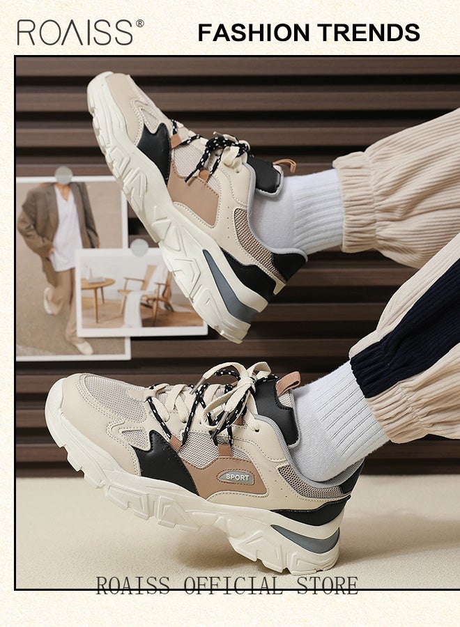 roaiss Men Stylish Chunky Sneakers, Low Top Lace up Sneakers, Lightweight Breathable Platform Shoes for Men, Classic Colour Blocked Sneakers, Suitable for Daily Wear and Outdoor Activities - Image 5