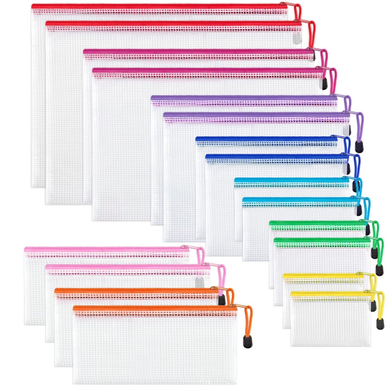 JARLINK 18 Pack 8 Sizes Mesh Pouch, 9 Colors, Waterproof Zipper Bags Document Multipurpose Travel Bags for Office, School, Board Game, Puzzles, Cosmetics, Travel Accessories, and Home Organization - Image 1