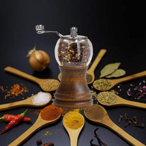 VEIZIBEE Salt and Pepper Grinder Set with Handle Crank Acrylic Manual Salt and Pepper Mills Black Pepper Spice Grinders Ceramic Core, Stainless Steel Handle, Adjustable Coarseness (Walnut 2pcs-5in) - Image 5