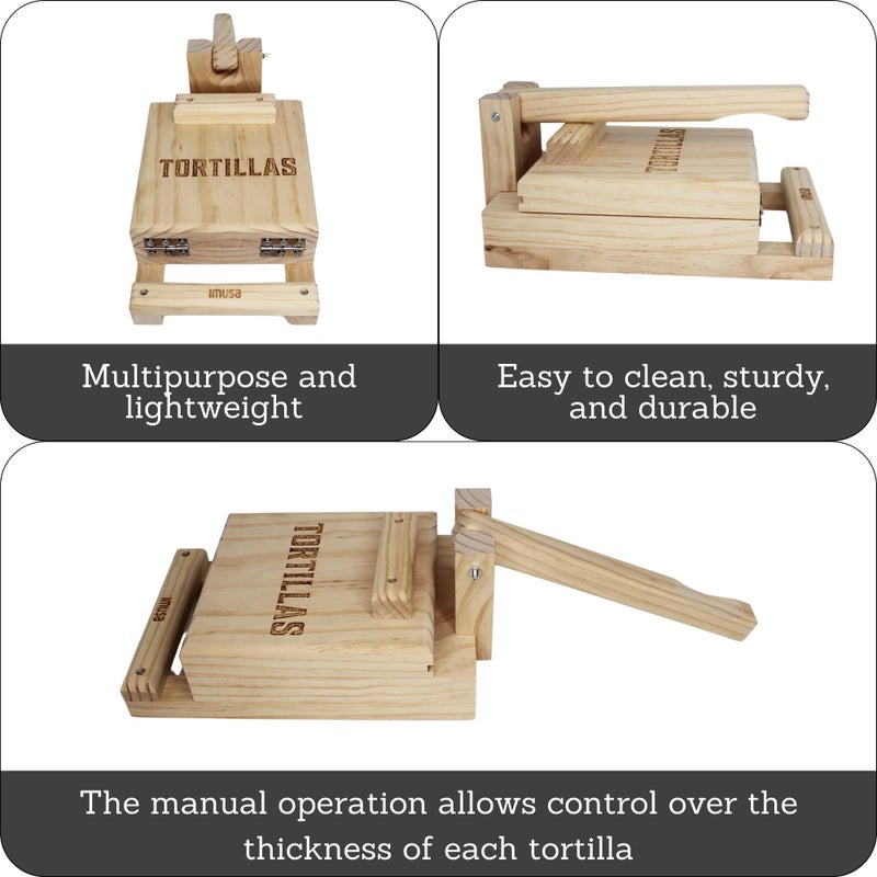 IMUSA 7.5â€ Pine Wood Tortilla Press â€“ Authentic Mexican Tortilla Maker & Roti Maker for Homemade Tortillas, Quesadillas, Arepas & More - Image 2