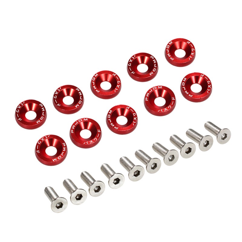 Billet Aluminum Dress Up Kit: 10 Washers & 10 Screws - Premium Durable Billet Aluminum Fender Bumper Washer Bolt for Vehicle Engine Bay, Exterior Dress Up - Image 1