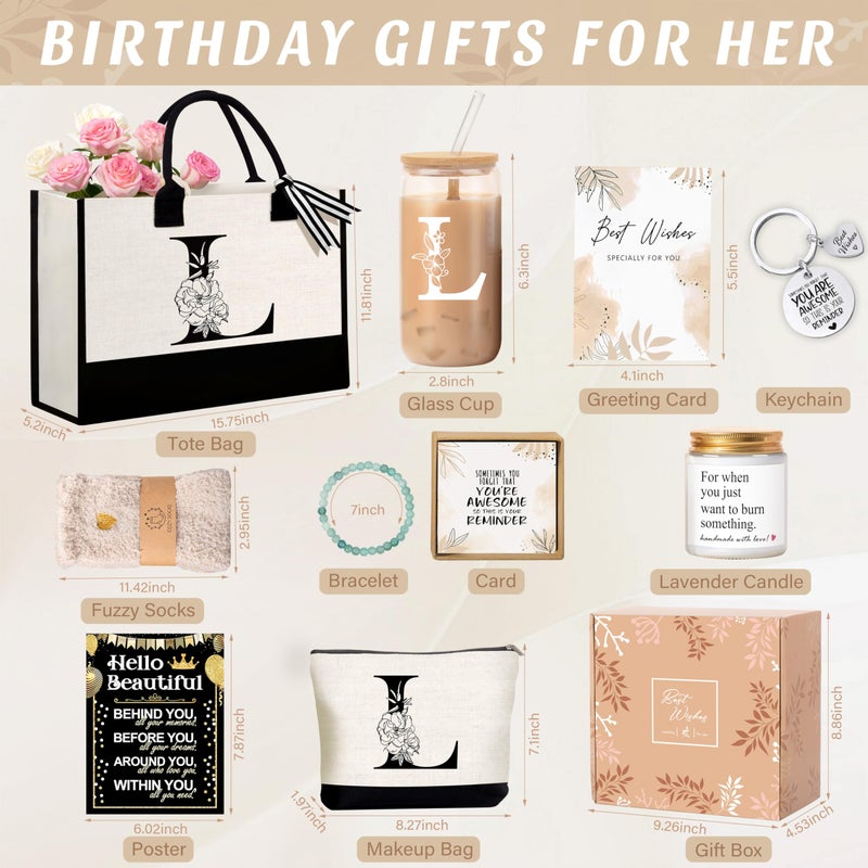 Lepiche Birthday Gifts for Women, Monogrammed Initial Gift for Teacher Wife Mom, Tote Bag,Glass Cup Gift Basket Personalized Christmas Mother's Teacher Appreciation Day,L - Image 4