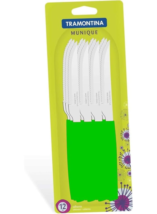 TRAMONTINA TRAMONTINA Munich 12-Piece Barbecue Knife Set - High-Durability Stainless Steel, Comfortable Polypropylene Handles, Long-Lasting Quality - Green - Designed for High Performance and Durability