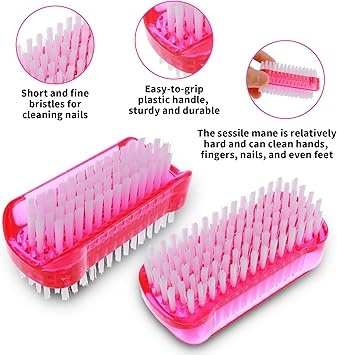 Amaxiu Nail Cleaning Brushes Double Sided Nail Clean Up Brush with Nylon Stiff Bristles Fingernail Brush for Cleaning Cuticles Fingernails Toes Nail Hand Scrub Brush for Men Women 2 PcsRed Blue - Image 3