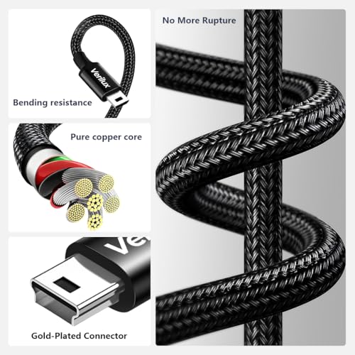 Verilux® 9.8FT USB C to Mini USB Cable, Durable Nylon Braided Mini USB Cable with 480MBPS Fast Data Sync and Power Transfer, Type C to B 2.0 5 Pin Cord for Thunderbolt 3 iMac, MacBook Air, iPad - Image 5