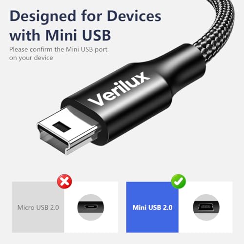 Verilux® 9.8FT USB C to Mini USB Cable, Durable Nylon Braided Mini USB Cable with 480MBPS Fast Data Sync and Power Transfer, Type C to B 2.0 5 Pin Cord for Thunderbolt 3 iMac, MacBook Air, iPad - Image 2