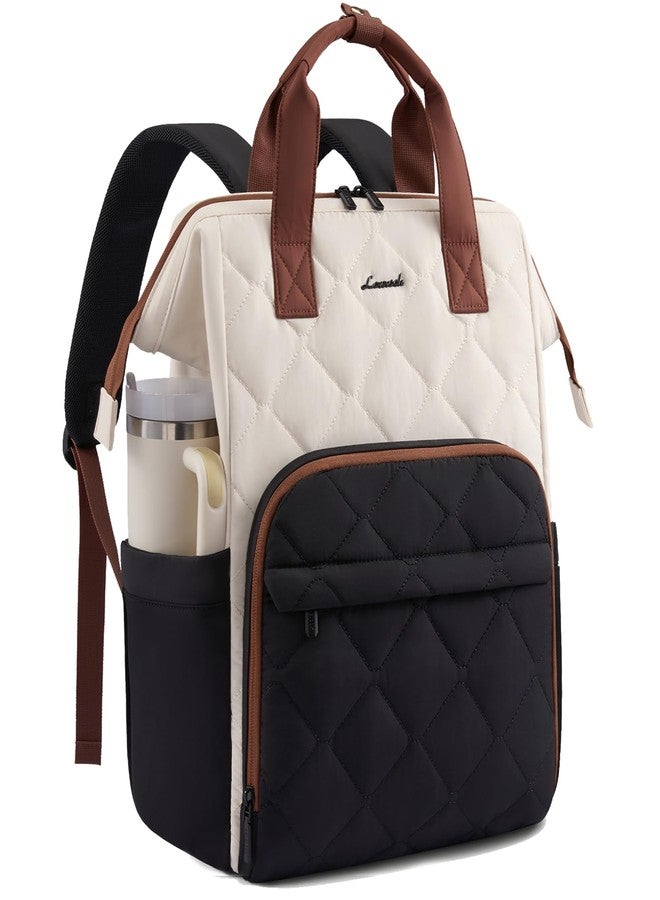 LOVEVOOK Laptop Backpack for Women, Black-white-brown, 15.6, Smart Multi-pocket Design - Image 1