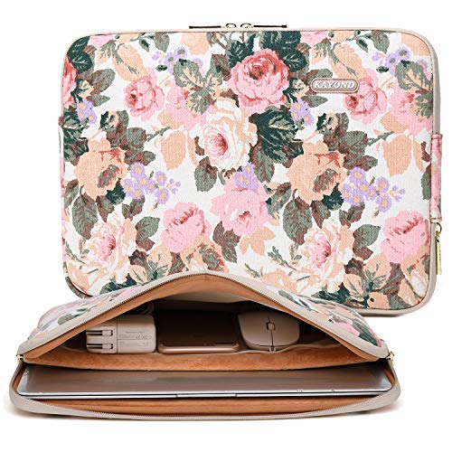 Kayond Canvas Water-Resistant 14 Inch Laptop Sleeve case for 14.1inch Notebook Compute (14-14.1 inch, White Camellia) - Image 1