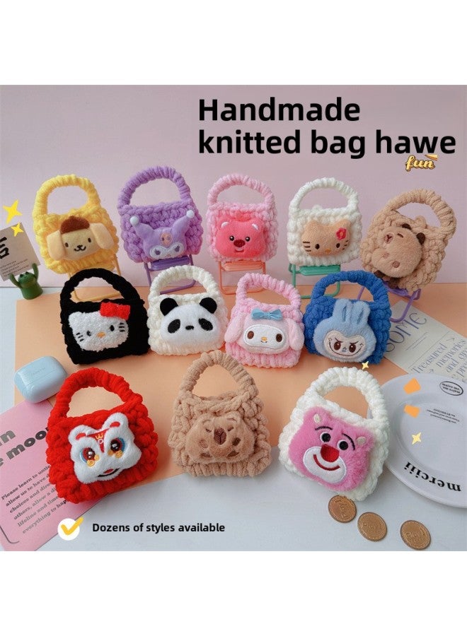 Ins Cartoon Plush Woven Coin Purse Portable Earphone Line Storage Bag Cute Girl's Heart Handmade Hook Earphone Bag-Color:Kuri/purple Knitted Bag-Size:About 11*8cm - Image 2