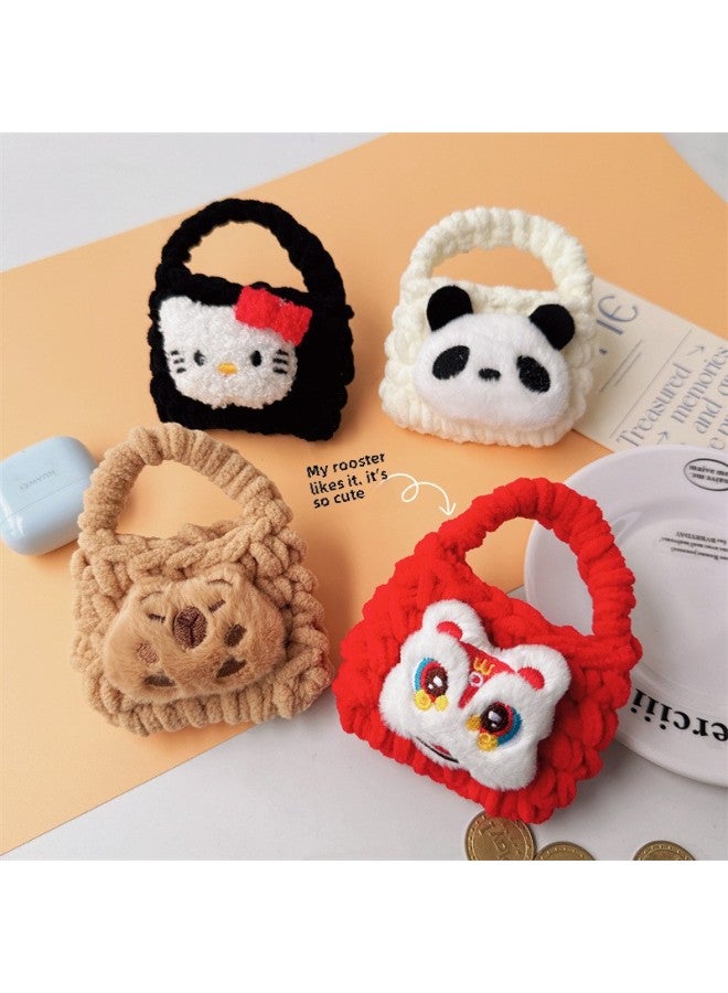 Ins Cartoon Plush Woven Coin Purse Portable Earphone Line Storage Bag Cute Girl's Heart Handmade Hook Earphone Bag-Color:Kuri/purple Knitted Bag-Size:About 11*8cm - Image 4