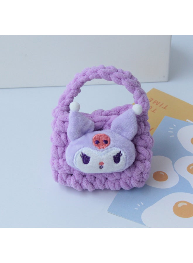 Ins Cartoon Plush Woven Coin Purse Portable Earphone Line Storage Bag Cute Girl's Heart Handmade Hook Earphone Bag-Color:Kuri/purple Knitted Bag-Size:About 11*8cm - Image 1