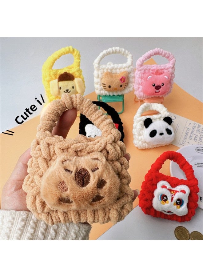 Ins Cartoon Plush Woven Coin Purse Portable Earphone Line Storage Bag Cute Girl's Heart Handmade Hook Earphone Bag-Color:Kuri/purple Knitted Bag-Size:About 11*8cm - Image 3