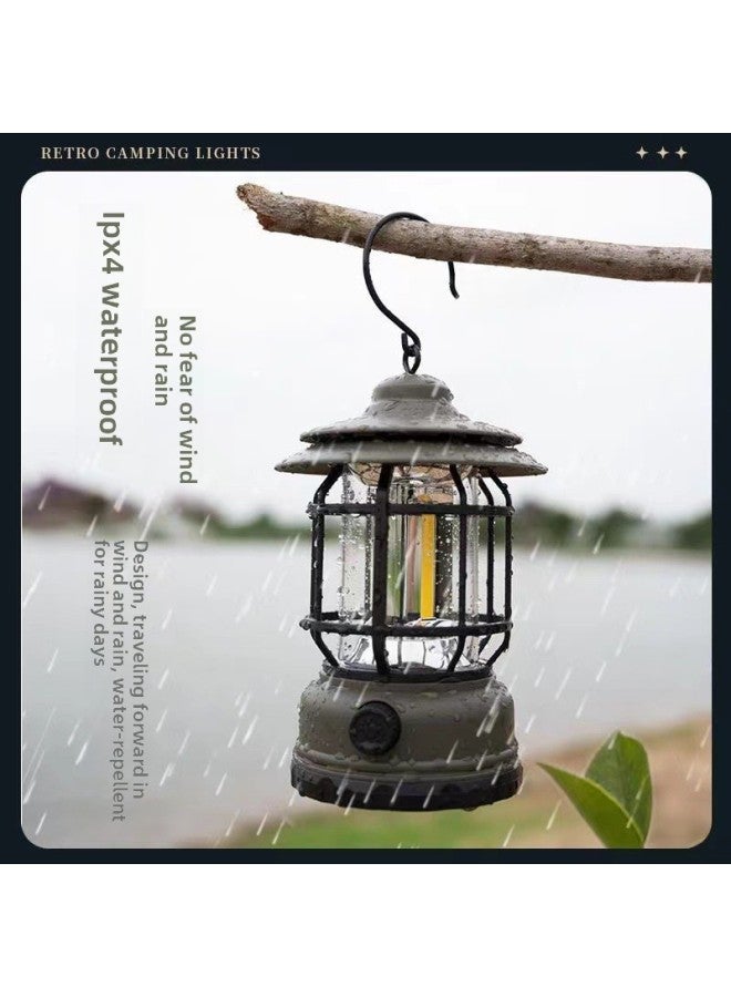 Outdoor Camping Lamp Portable Camping Ground Lamp Multifunctional Charging Tent Retro Lantern Atmosphere Lamp-Color:Army Green (charging Model) - Image 5