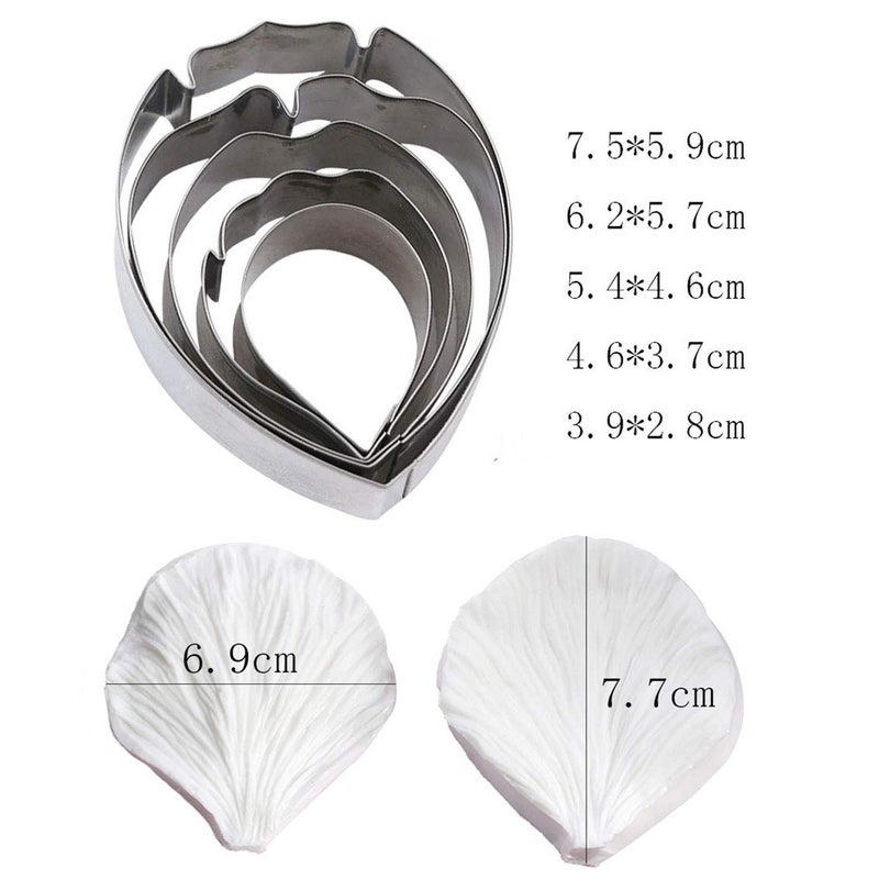 KALAIEN 5pcs Stainless Steel Peony Cutter 2pcs Fondant Silicone Mold Gumpaste Peony Sugarcraft Flower Veining Mold Veiner Petal Making Tool - Image 2