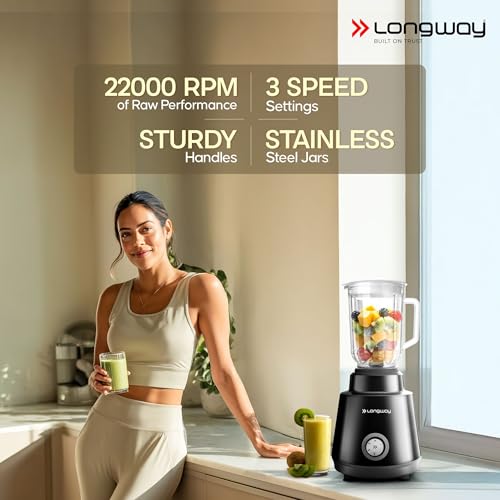 LONGWAY خلاط وعصارة لونغواي سوبر برو | محرك قوي يصل إلى 750 واط | 4 أوعية للطحن، الخلط، والعصير | ضمان لمدة سنتين | أسود ورمادي - Image 3