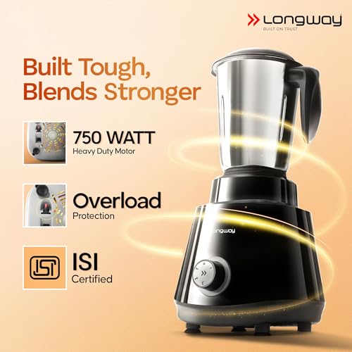 LONGWAY خلاط وعصارة لونغواي سوبر برو | محرك قوي يصل إلى 750 واط | 4 أوعية للطحن، الخلط، والعصير | ضمان لمدة سنتين | أسود ورمادي - Image 2
