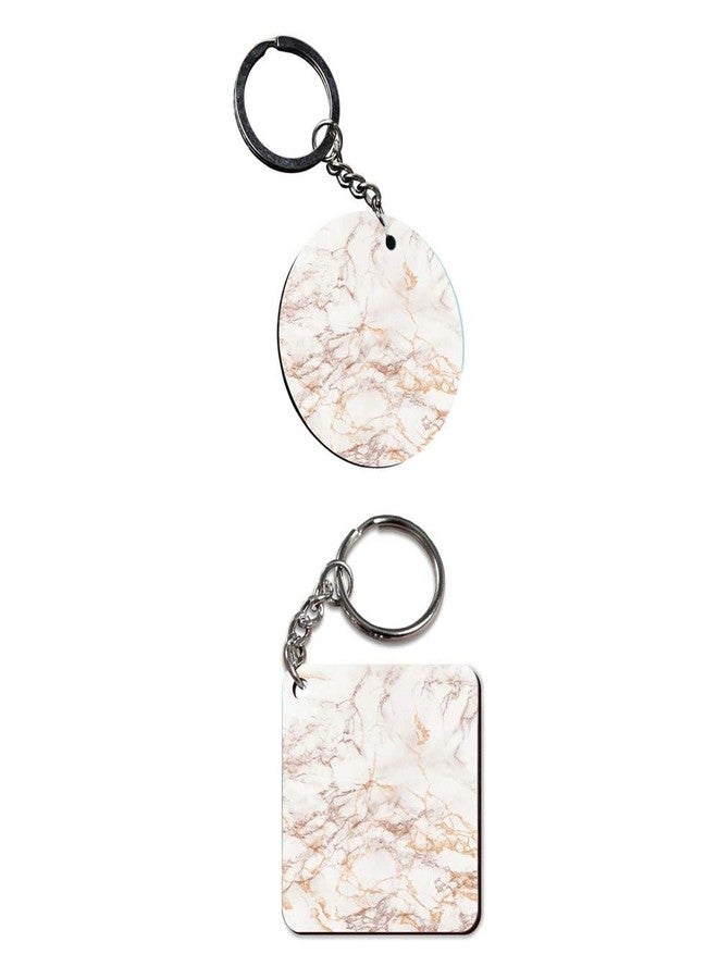 Plan To Gift Set of 2 | Circle & Square Shape Printed Wooden Keychains orangish white marble | Circle & Square Shape keyrings | Circle & Square Shape Keychains| Printed keyrings - Image 2