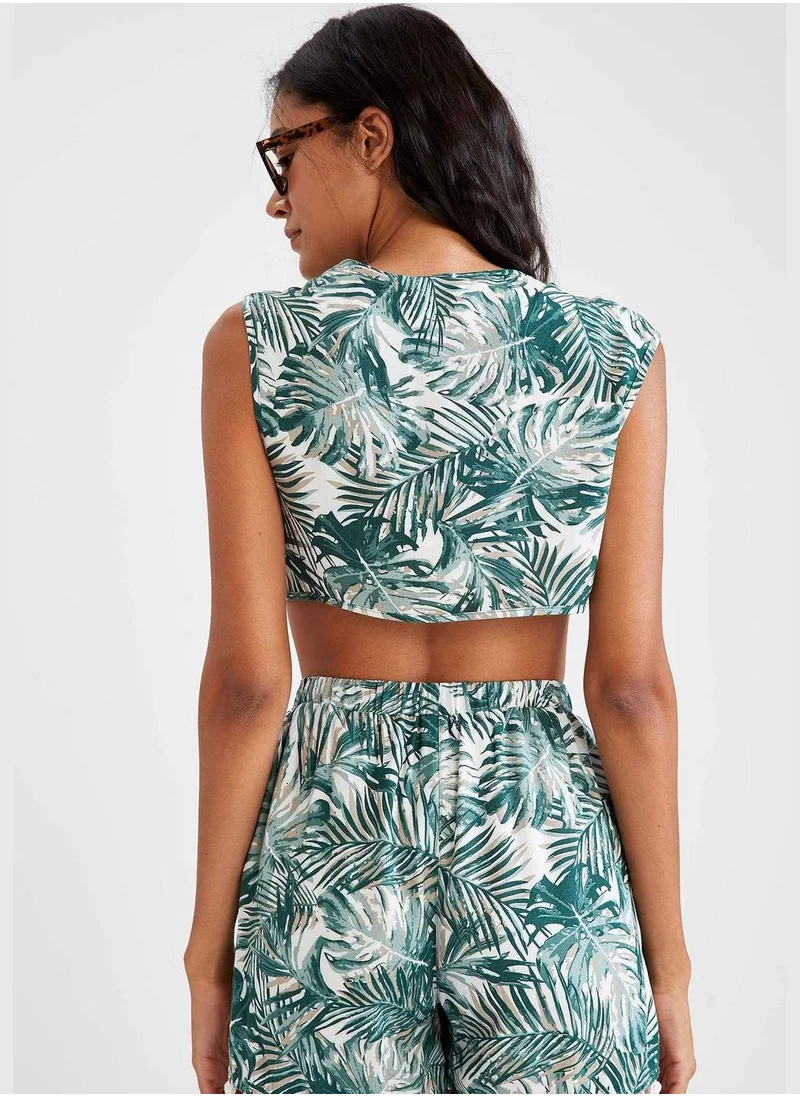 DeFacto Front Tie Detail Printed Crop Top