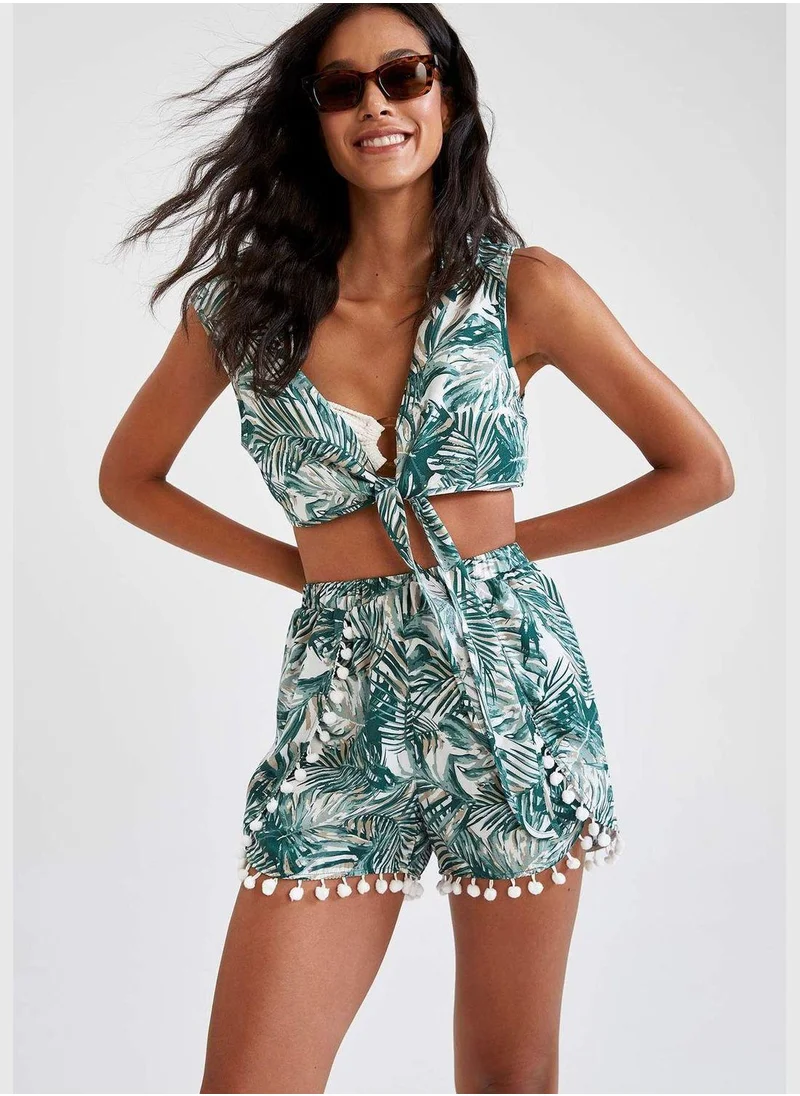 DeFacto Front Tie Detail Printed Crop Top