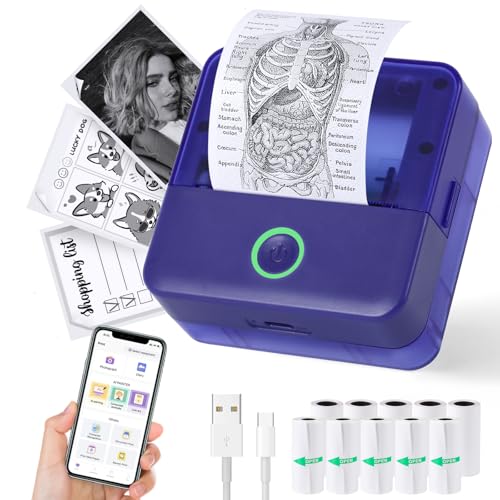 cudinham Print Pods Mini Printer, Sticker Printer with 10 Rolls Thermal Printing Paper, Inkless Pocket Printpod for Phone, Impresora Portátil for Notes, DIY, Compatible with iOS & Android (Purple) - Image 1