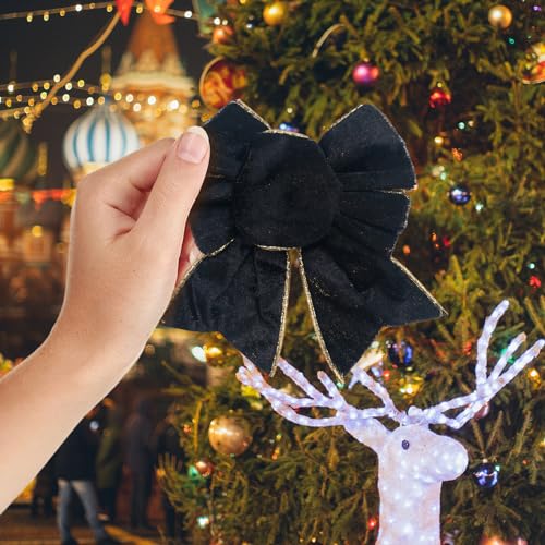 Coowayze Black Wired Velvet Ribbon, Christmas Ribbon Wired 2.5 inch Wide, 10 Yards Vintage Black and Gold Ribbons for Christmas Tree Decorations, Topper Bow Ornaments, Gift Wrapping, Wreaths, Crafts, Garland - Image 4