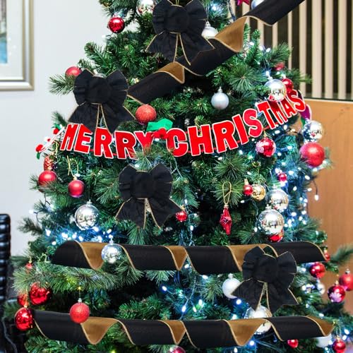 Coowayze Black Wired Velvet Ribbon, Christmas Ribbon Wired 2.5 inch Wide, 10 Yards Vintage Black and Gold Ribbons for Christmas Tree Decorations, Topper Bow Ornaments, Gift Wrapping, Wreaths, Crafts, Garland - Image 5