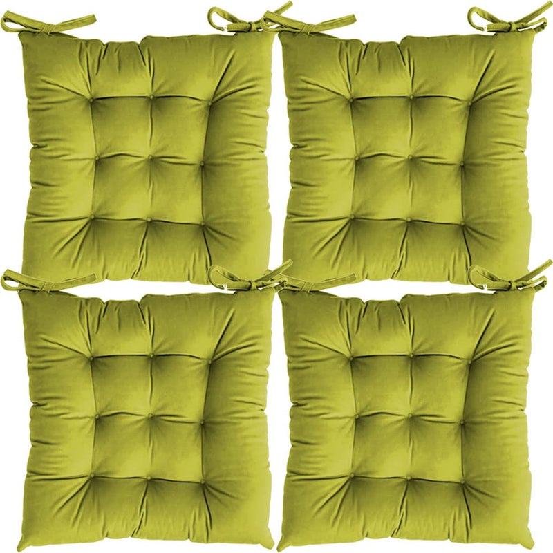 Linenovation Microfiber Square Chair PadCushion for Office Home or Car Sitting with Ties18 Inch X 18 InchParrot GreenSet of 4 - Image 1