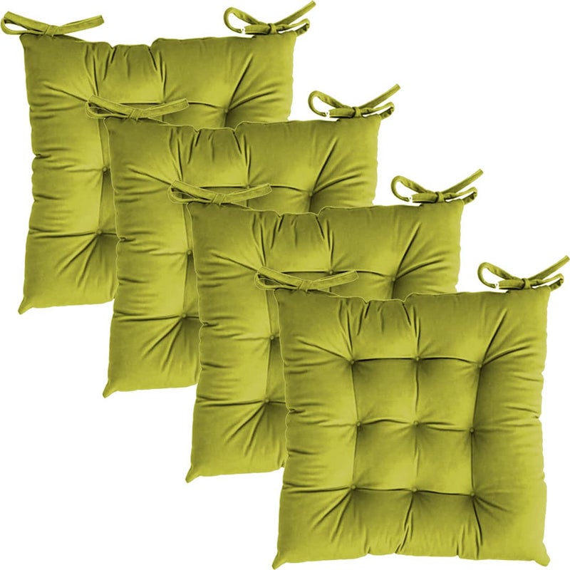Linenovation Microfiber Square Chair PadCushion for Office Home or Car Sitting with Ties18 Inch X 18 InchParrot GreenSet of 4 - Image 2