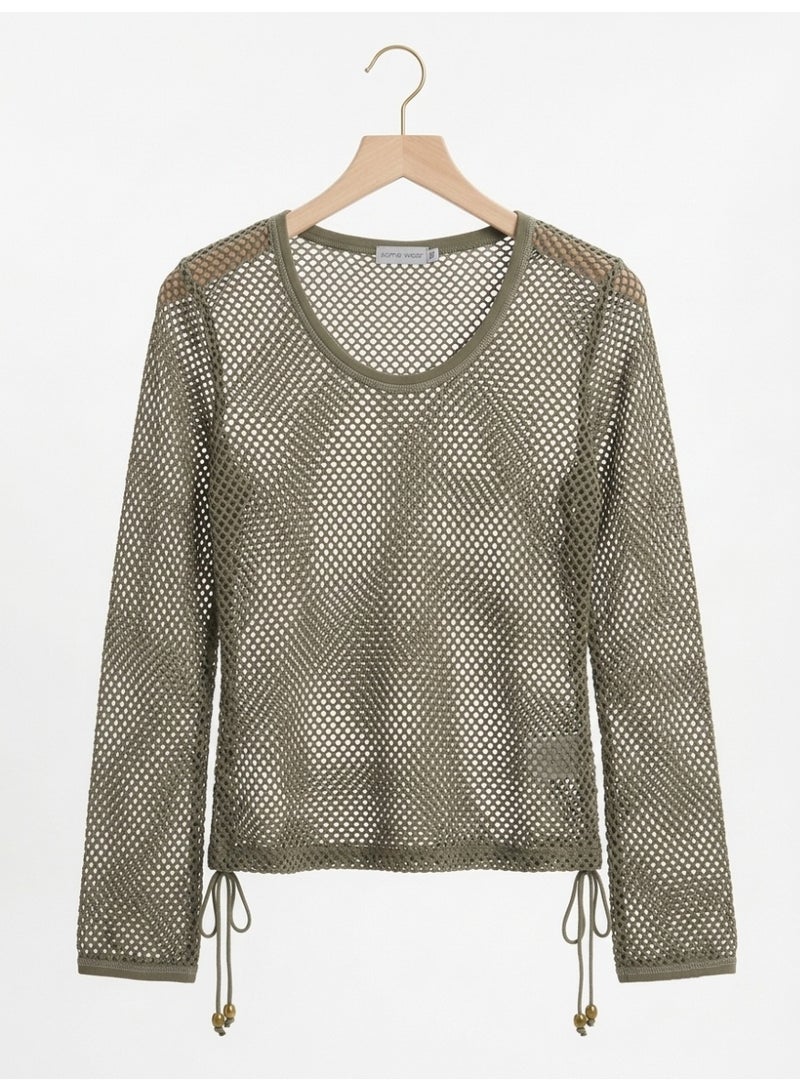 LOUD UNIVERSE Women's Long Sleeve Mesh Knit T-Shirt, Khaki - Image 3