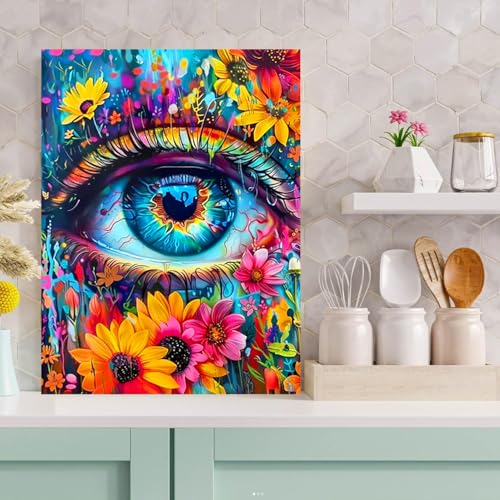 Meothan 5D Diamond Art Kits for Adults Eye Diamond Painting Kits for Adults Beginners, DIY Paint with Diamond Gem Art Dots Painting Kits for Home Walls Decor Gifts 12x16inch (Flowers Eye) - Image 2