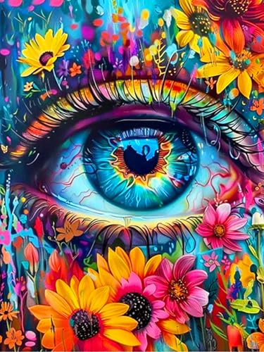 Meothan 5D Diamond Art Kits for Adults Eye Diamond Painting Kits for Adults Beginners, DIY Paint with Diamond Gem Art Dots Painting Kits for Home Walls Decor Gifts 12x16inch (Flowers Eye) - Image 1