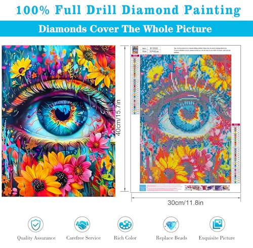 Meothan 5D Diamond Art Kits for Adults Eye Diamond Painting Kits for Adults Beginners, DIY Paint with Diamond Gem Art Dots Painting Kits for Home Walls Decor Gifts 12x16inch (Flowers Eye) - Image 3