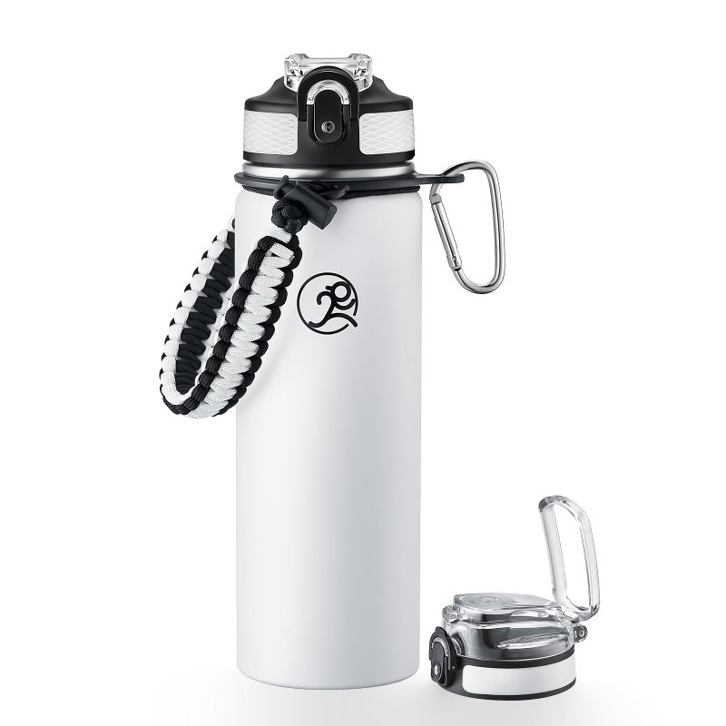 GOSWAG Insulated Sports Water Bottle, 24oz 2 Lids(with Straw/No Straw), Stainless Steel Water Bottles with Paracord Handle, Insulated Bottle with Double-Wall Vacuum Insulation - Image 1