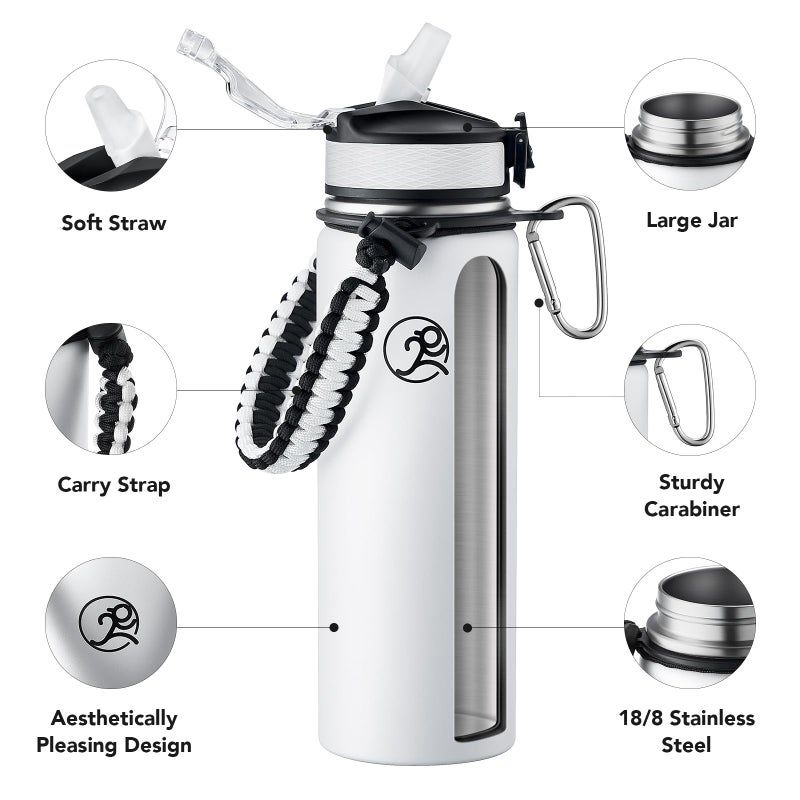 GOSWAG Insulated Sports Water Bottle, 24oz 2 Lids(with Straw/No Straw), Stainless Steel Water Bottles with Paracord Handle, Insulated Bottle with Double-Wall Vacuum Insulation - Image 3