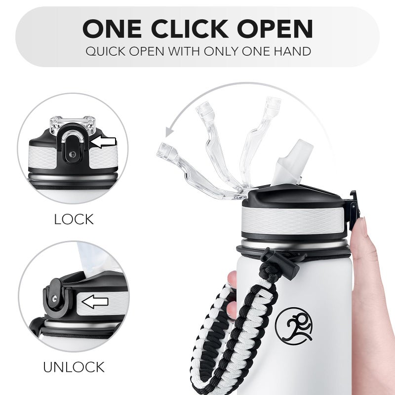 GOSWAG Insulated Sports Water Bottle, 24oz 2 Lids(with Straw/No Straw), Stainless Steel Water Bottles with Paracord Handle, Insulated Bottle with Double-Wall Vacuum Insulation - Image 5