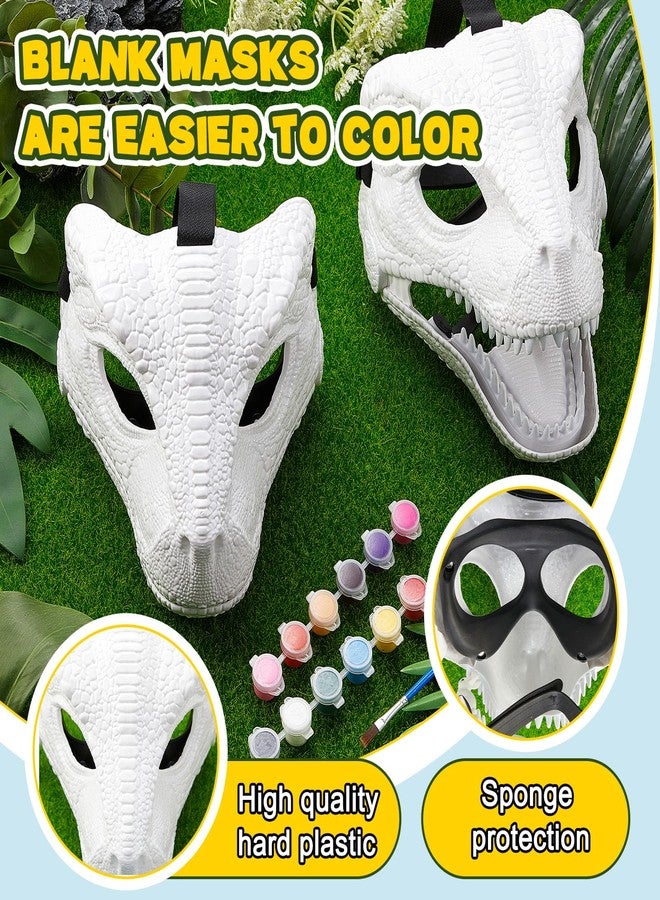 Seenelling مجموعة سينيلينج المكونة من قطعتين من قناع ديناصور بلاستيكي أبيض صلب قابل للتحريك مع طلاء، قناع ديناصور، تي ريكس، جوراسي للأطفال - Image 3