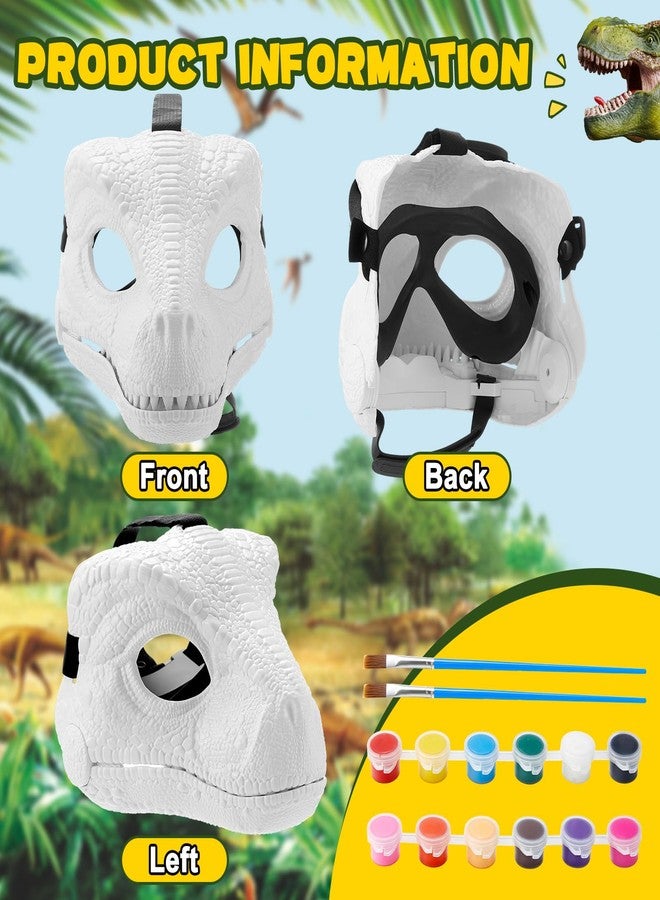 Seenelling مجموعة سينيلينج المكونة من قطعتين من قناع ديناصور بلاستيكي أبيض صلب قابل للتحريك مع طلاء، قناع ديناصور، تي ريكس، جوراسي للأطفال - Image 2