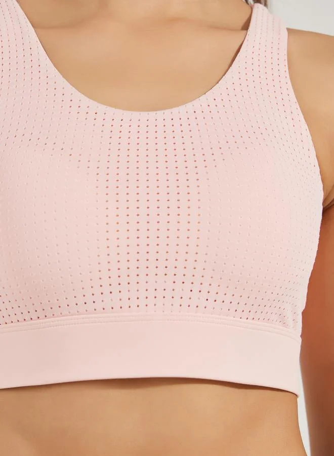 Styli All Over Textured Breathable Fabric Hook & Eye Sports Bra