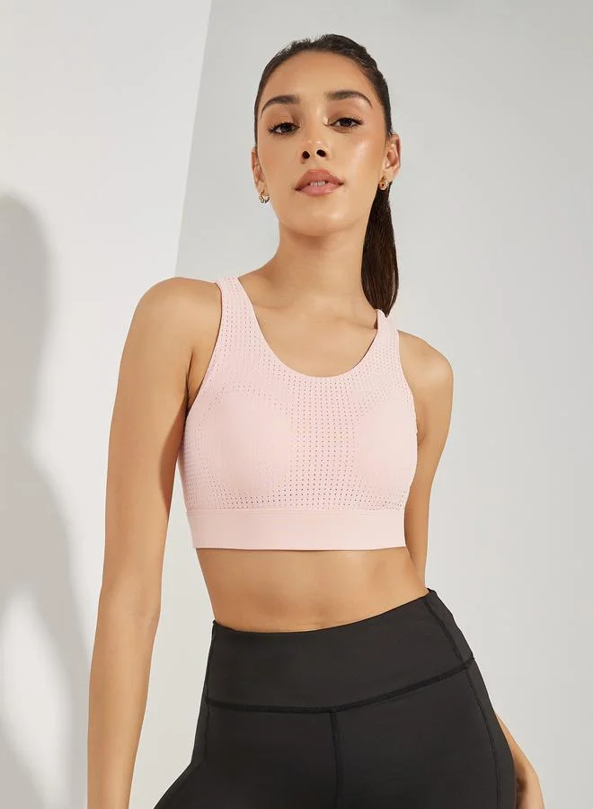 All Over Textured Breathable Fabric Hook and Eye Sports Bra