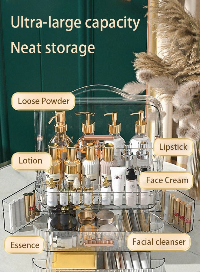 صندوق تخزين مستحضرات التجميل، صندوق تخزين مكون من 3 طبقات شفاف، مصنوع من الأكريليك، يناسب أعلى مستوى في الحمام أو على الطاولة، ملائم لتخزين مستحضرات التجميل وأحمر الشفاه. - Image 2